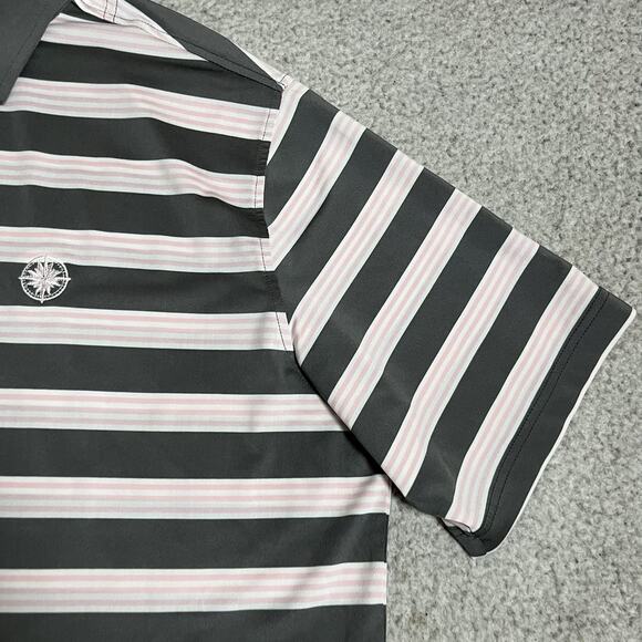 Footjoy Polo Shirt Mens L Stripe Performance Stretch Lightweight Golf Club Logo - Picture 6 of 12